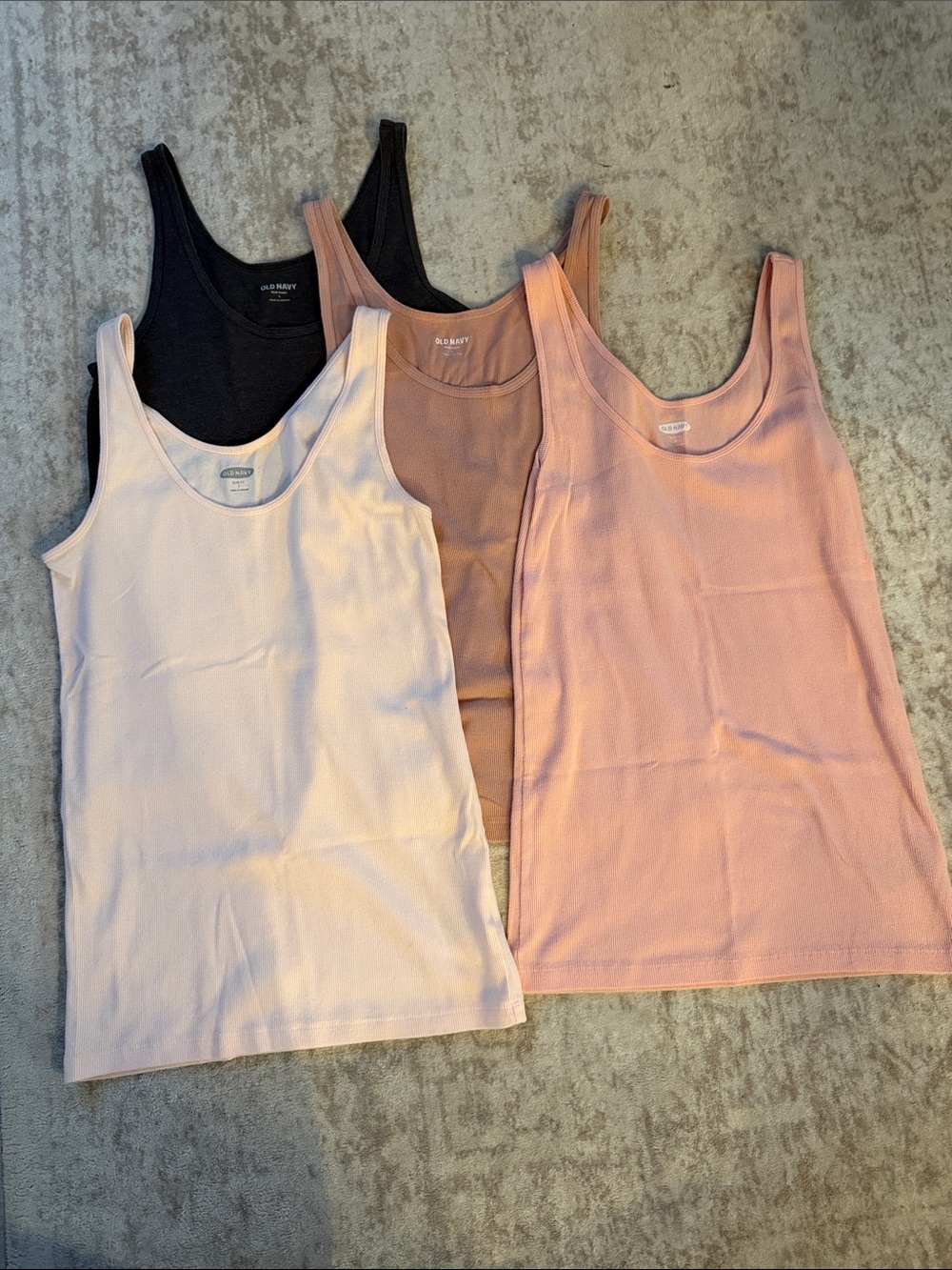 Old Navy Women’s Ribbed Tank Tops - Black, Light Pink, Blush, (4-Pack)